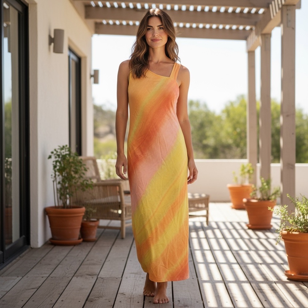 NWT Du Paradis x Anthropologie‎ Women’s Yellow Marbled Maxi Slip Dress Size M